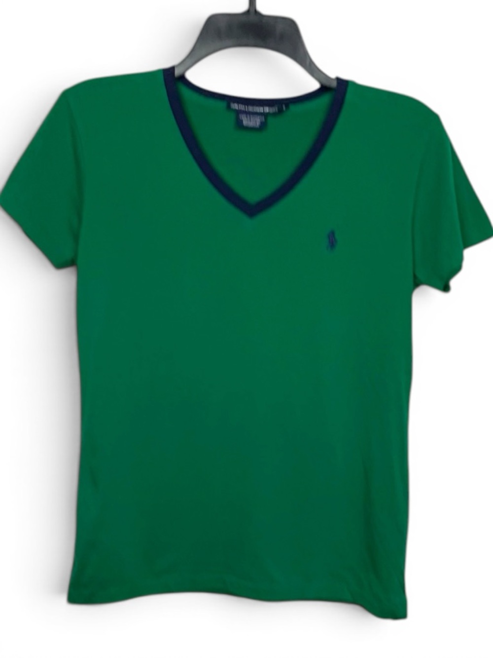 Polo Ralph Lauren sport Green V-Neck Tee with Navy Trim size small